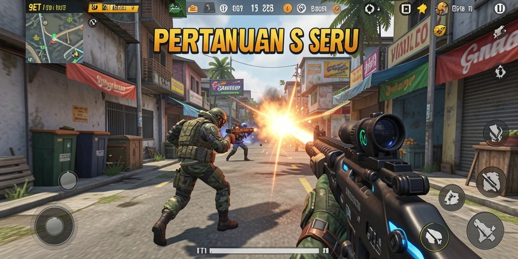 Screenshot gameplay 9ET dengan aksi pertempuran intens di arena.
