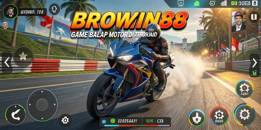 Tampilan gameplay BROWIN88 dengan balapan motor yang menegangkan.