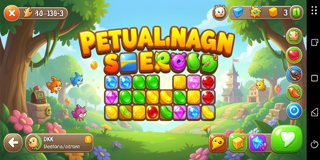 Screenshot DKK menampilkan gameplay Match-3 yang seru dan penuh warna.