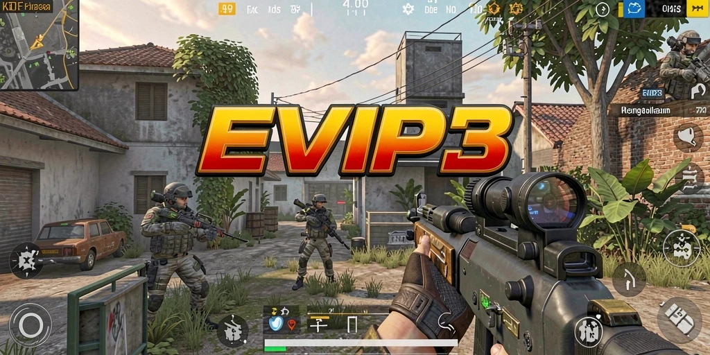Tampilan gameplay mendebarkan dari <strong>EVIP3</strong> yang menunjukkan aksi tembak-menembak.