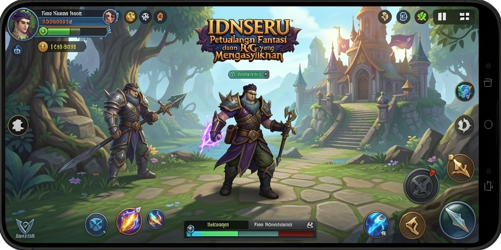 Tampilan screenshot utama IDNSERU dengan karakter RPG beraksi.