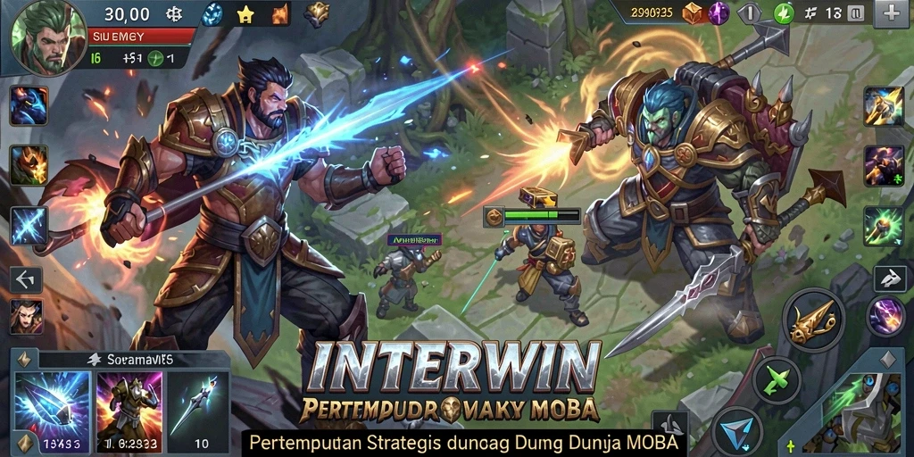 Screenshot gameplay <strong>INTERWIN</strong> menampilkan aksi seru dalam pertarungan tim.