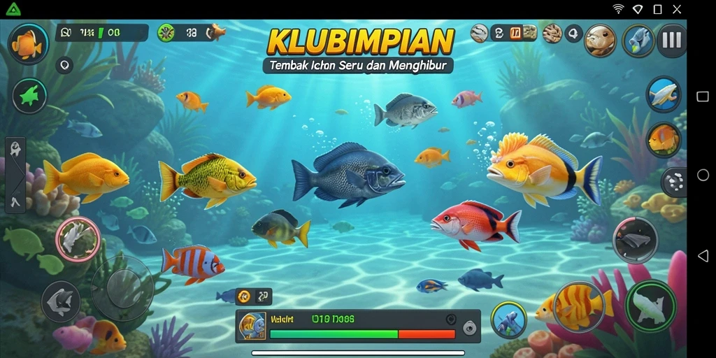 Screenshot menampilkan gameplay seru KLUBIMPIAN saat menembak ikan.