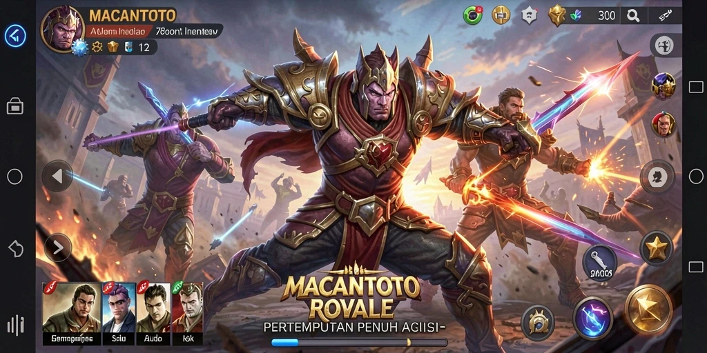 Tangkapan layar <strong>MACANTOTO</strong> yang menampilkan aksi pertempuran Battle Royale yang seru.
