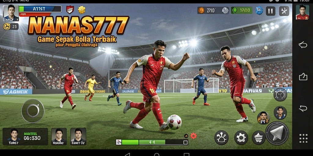 Tampilan gameplay seru dalam NANAS777 menampilkan aksi sepak bola yang menegangkan.