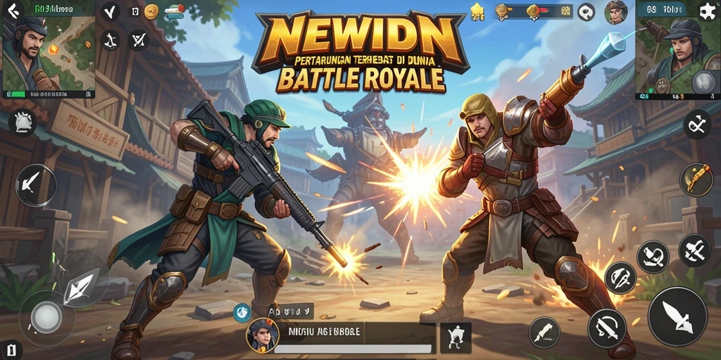 Gameplay pertarungan seru di NEWIDN, menampilkan aksi Battle Royale.
