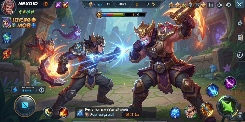 Tampilan gameplay NEXGID yang seru dan kompetitif di arena MOBA.