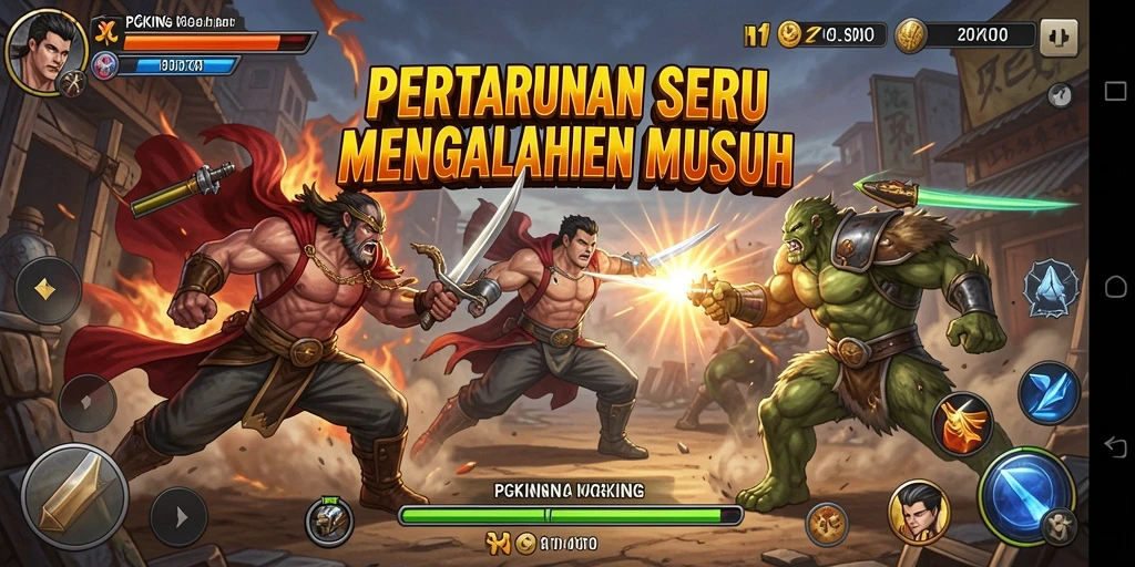 Gameplay PGKING menampilkan pertarungan epik antara karakter beragam.